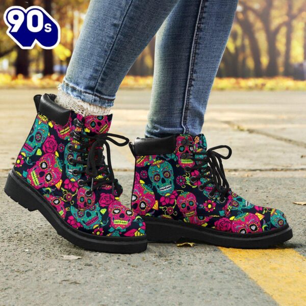 Sugar Skull Leather Boots Shoes Gift Idea