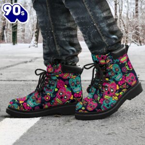 Sugar Skull Leather Boots Shoes Gift Idea