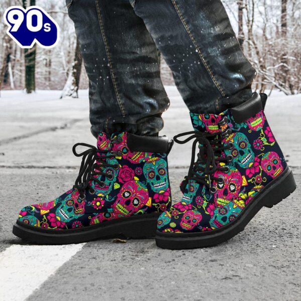Sugar Skull Leather Boots Shoes Gift Idea