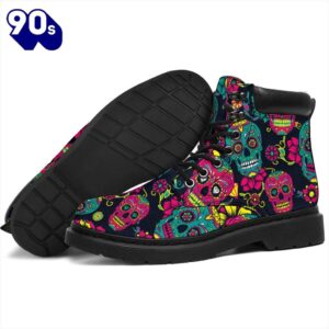 Sugar Skull Leather Boots Shoes Gift Idea