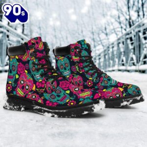 Sugar Skull Leather Boots Shoes Gift Idea