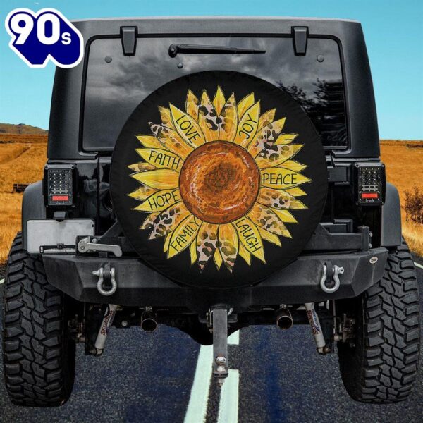 Sunflower Butterfly Faith Hope Love Christian Spare Tire Cover – Bible Verse Tire Cover Car Decor