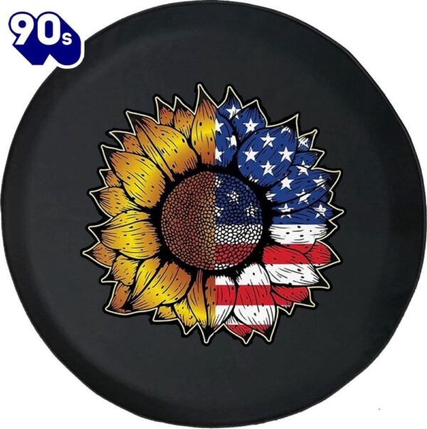 Sunflower Flag Flower USA Tire Cover – Bible Verse Tire Cover Car Decor