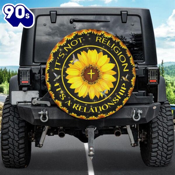 Sunflower Jesus It’s A Relationship Wheel Cover – Hummingbird Spare Tire Cover Car Decor