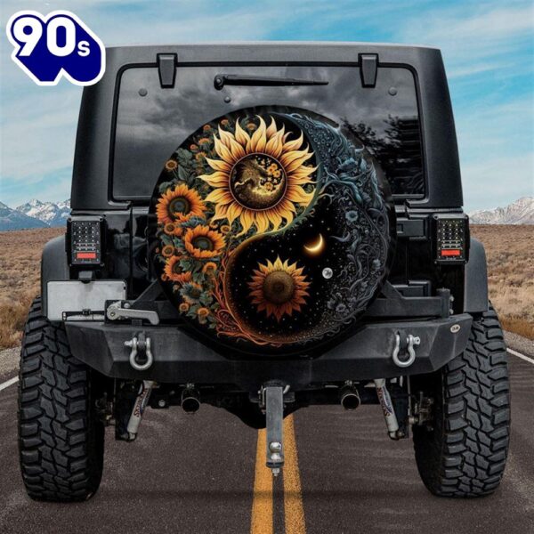 Sunflower Yin Yang Spare Tire Cover – Bible Verse Tire Cover Car Decor
