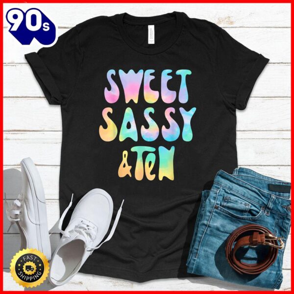 Halloween 2025  Sweet Sassy And Ten 10th Birthday Girl Tie Dye 10 Year Old T-Shirt