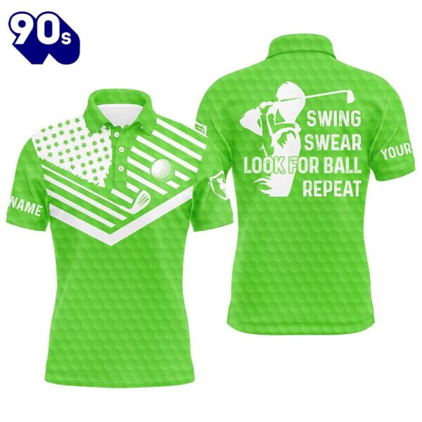 Swing Swear Look For Ball Repeat American Flag Custom Name Team Golf Polo Shirts Green  Gift Christmas