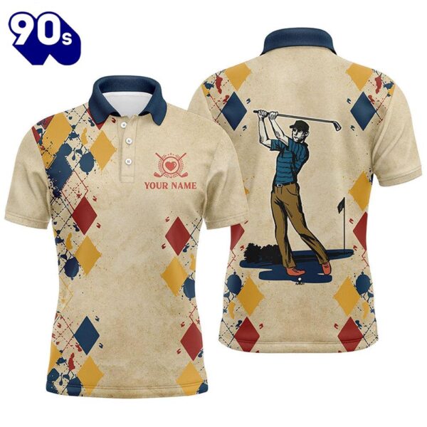 Swing Swear Repeat Vintage Argyle Mens Golf Polo Shirt    Gift Christmas