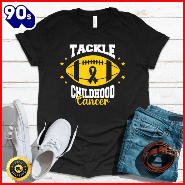 Halloween 2025  Tackle Childhood Cancer Awareness Football Gold Ribbon Kids T-Shirt