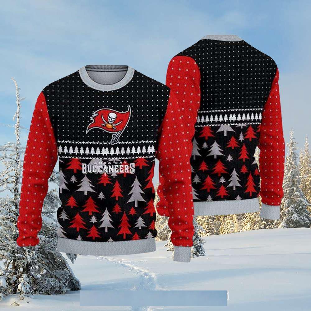 Tampa Bay Buccaneers Black And Red Forest Pattern Ugly Xmas Sweater Tampa Bay Buccaneers Black And Red Forest Pattern Ugly Xmas Sweater