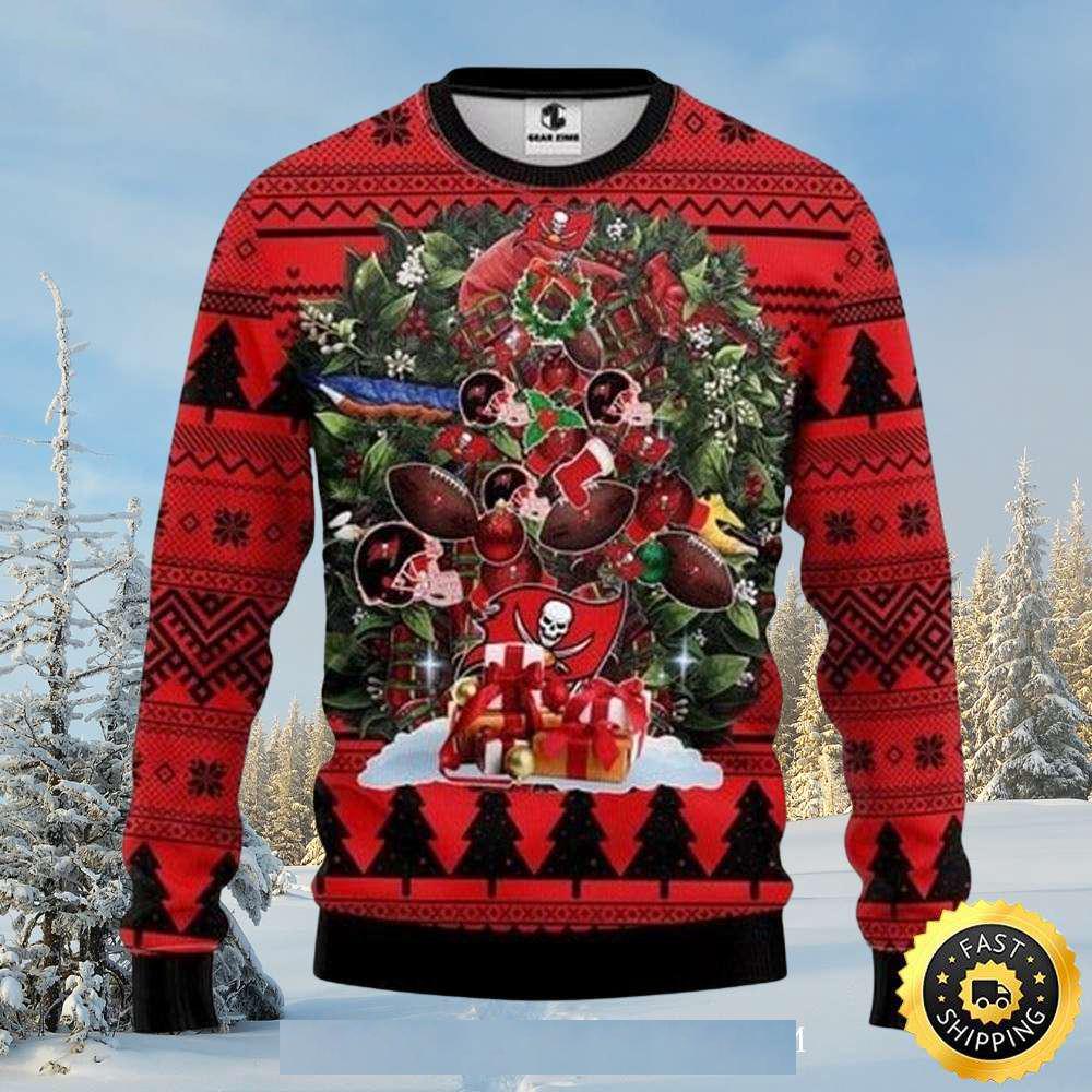 Tampa Bay Buccaneers Christmas Wreath And Football Ugly Sweater Tampa Bay Buccaneers Christmas Wreath And Football Ugly Sweater
