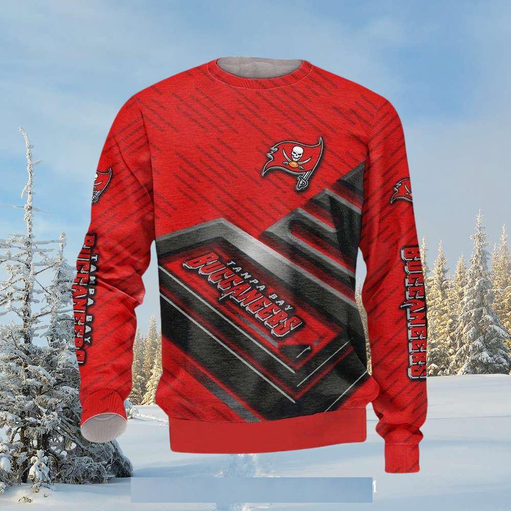 Tampa Bay Buccaneers Red Gradient Striped Ugly Christmas Sweater Tampa Bay Buccaneers Red Gradient Striped Ugly Christmas Sweater