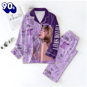 Taylor Swift Button Down Pajamas Long Sleeve Set Gift Xmas