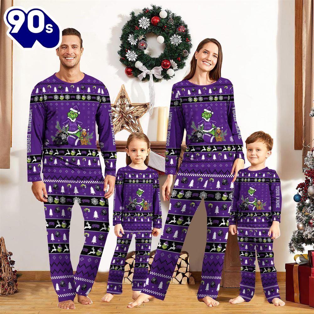 TCU Horned Frogs NCAA Custom Name Grinch Christmas And Sport Team Pajama Set Gift Christmas TCU Horned Frogs NCAA Custom Name Grinch Christmas And Sport Team Pajama Set Gift Christmas