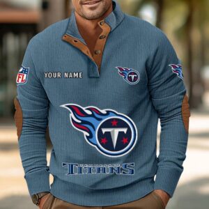 Tennessee Titans Button Up Shirts Stand Collar Long Sleeve Shirt Elbow Patches