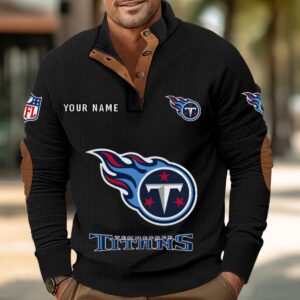 Tennessee Titans Button Up Shirts Stand Collar Long Sleeve Shirt Elbow Patches