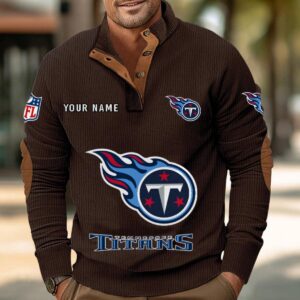 Tennessee Titans Button Up Shirts Stand Collar Long Sleeve Shirt Elbow Patches