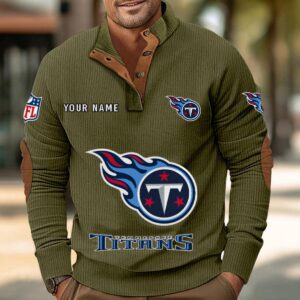 Tennessee Titans Button Up Shirts Stand Collar Long Sleeve Shirt Elbow Patches