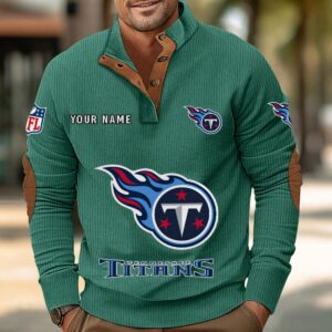 Tennessee Titans Button Up Shirts Stand Collar Long Sleeve Shirt Elbow Patches
