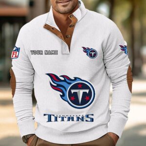 Tennessee Titans Button Up Shirts Stand Collar Long Sleeve Shirt Elbow Patches