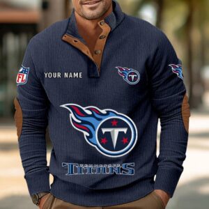 Tennessee Titans Button Up Shirts Stand Collar Long Sleeve Shirt Elbow Patches