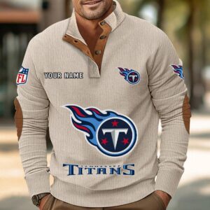 Tennessee Titans Button Up Shirts Stand Collar Long Sleeve Shirt Elbow Patches