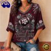 Texas A&M Aggies NCAA Vintage Floral Bow V Neck T Shirt, Trending NCAA V Neck