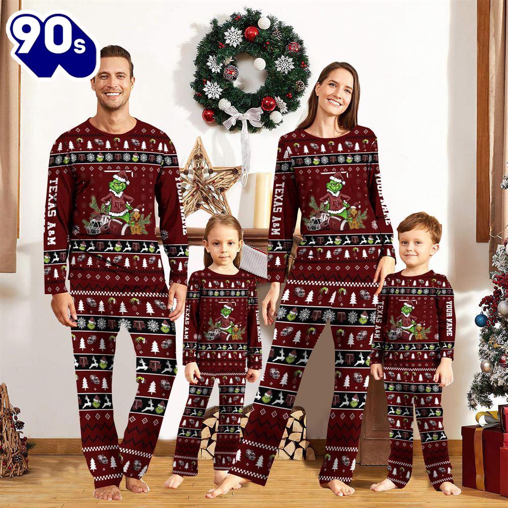 Texas A&M Aggies NCAA Custom Name Grinch Christmas And Sport Team Pajama Set Gift Christmas Texas A&M Aggies NCAA Custom Name Grinch Christmas And Sport Team Pajama Set Gift Christmas