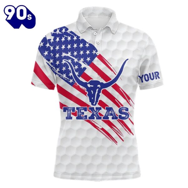 Texas Flag Longhorn Mens Golf Polo Shirts Custom Patriotic    Gift Christmas