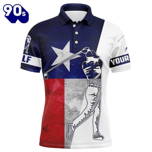 Texas Flag Mens Golf Polos Shirts Custom Name Patriot Golf Gifts,    Gift Christmas