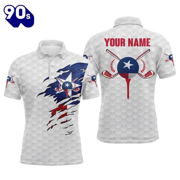 Texas Flag White Golf Ball Skin Mens Golf Polos Shirts Custom Patriot Golf Gift,    Gift Christmas