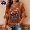 Texas Longhorns NCAA Vintage Floral Bow V Neck T Shirt, Trending NCAA V Neck