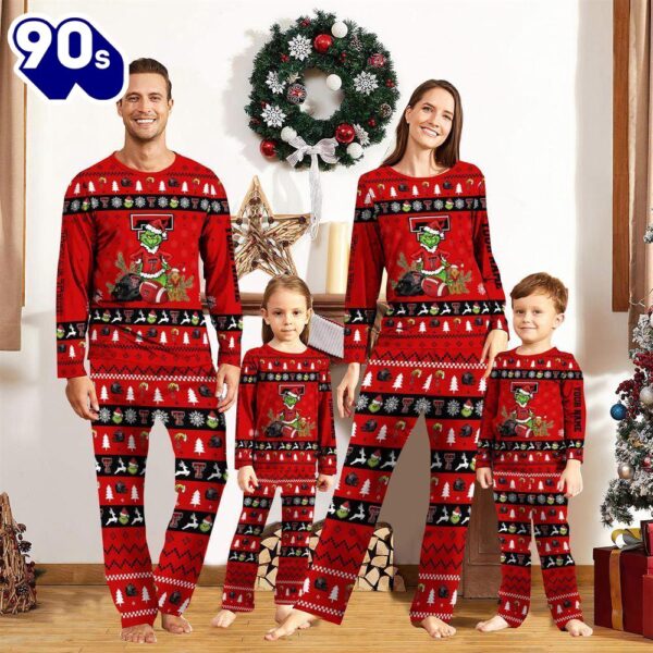Texas Tech Red Raiders NCAA Custom Name Grinch Christmas And Sport Team Pajama Set  Gift Christmas