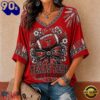 Texas Tech Red Raiders NCAA Vintage Floral Bow V Neck T Shirt, Trending NCAA V Neck