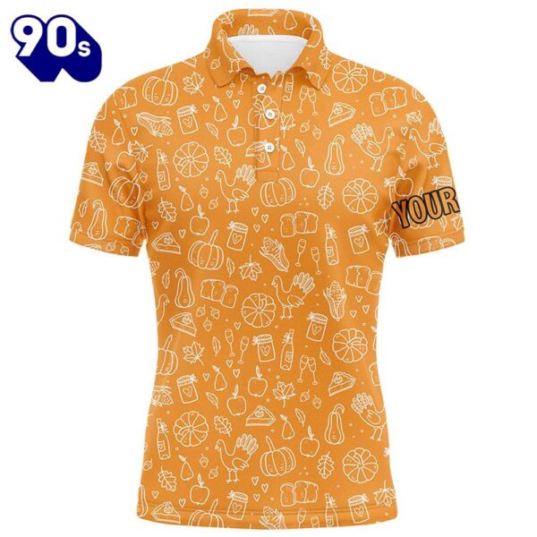 Thanksgiving Seamless Mens Golf Polo Shirt Orange Customized Golf Tops   Gift Christmas
