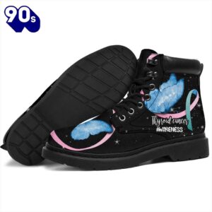 Thyroid Cancer Awareness Leather Boots Butterfly Shoes Gift Idea