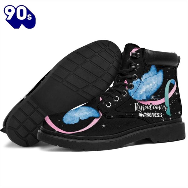 Thyroid Cancer Awareness Leather Boots Butterfly Shoes Gift Idea