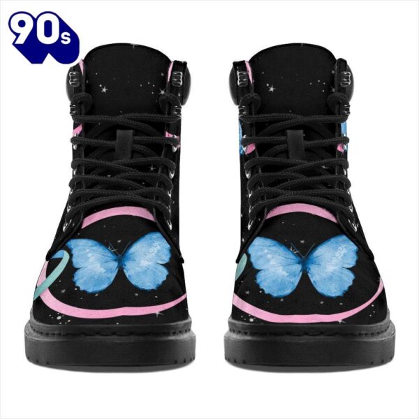 Thyroid Cancer Awareness Leather Boots Butterfly Shoes Gift Idea