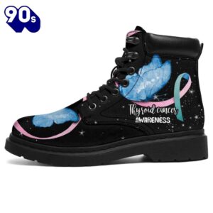 Thyroid Cancer Awareness Leather Boots Butterfly Shoes Gift Idea