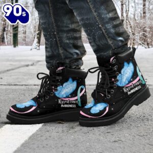 Thyroid Cancer Awareness Leather Boots Butterfly Shoes Gift Idea