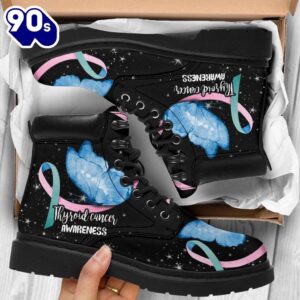 Thyroid Cancer Awareness Leather Boots Butterfly Shoes Gift Idea