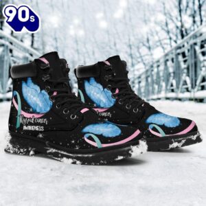 Thyroid Cancer Awareness Leather Boots Butterfly Shoes Gift Idea