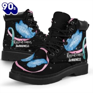 Thyroid Cancer Awareness Leather Boots Butterfly Shoes Gift Idea