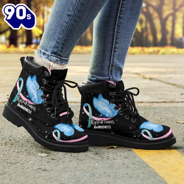 Thyroid Cancer Awareness Leather Boots Butterfly Shoes Gift Idea