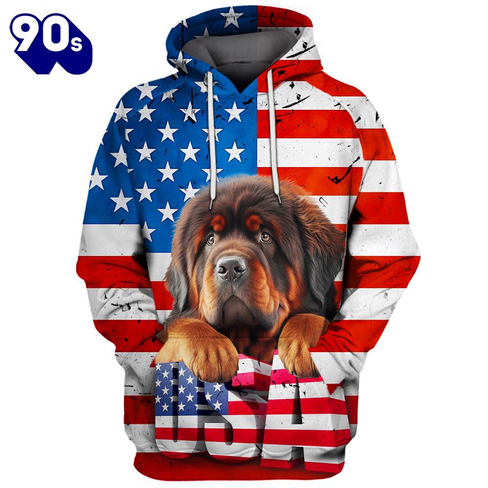 Tibetan Mastiff Dog 3D Face Graphic Premium America Flag Hoodie Gift Christmas Tibetan Mastiff Dog 3D Face Graphic Premium America Flag Hoodie Gift Christmas