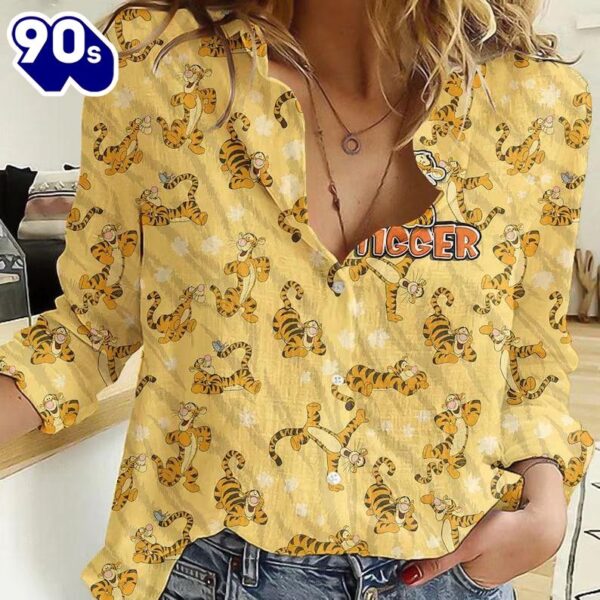 Tigger Linen-Look Shirt, Winnie The Pooh Women Shirt