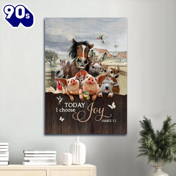 Today I Choose Joy 1 2 Canvas Wall Art Cute Animals Painting Happy Farm Canvas Prints