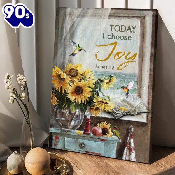 Today I Choose Joy Canvas Beach Sunflower Vase Hummingbird Painting Canvas Wall Art