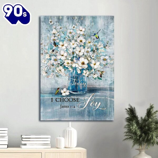 Today I Choose Joy James 1 2 Canvas Jasmine Flower Blue Vase Hummingbird Canvas