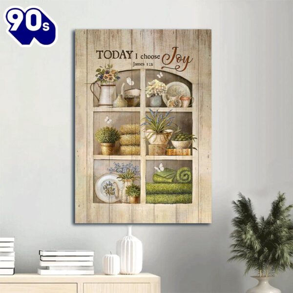 Today I Choose Joy James 1 2 Canvas Poster Pretty Flower Vase & White Butterfly Portrait Canvas